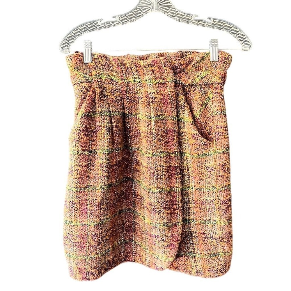Odille Women's 2/XS Plaid Tweed Wrap Skirt Multicolor High Waisted Short